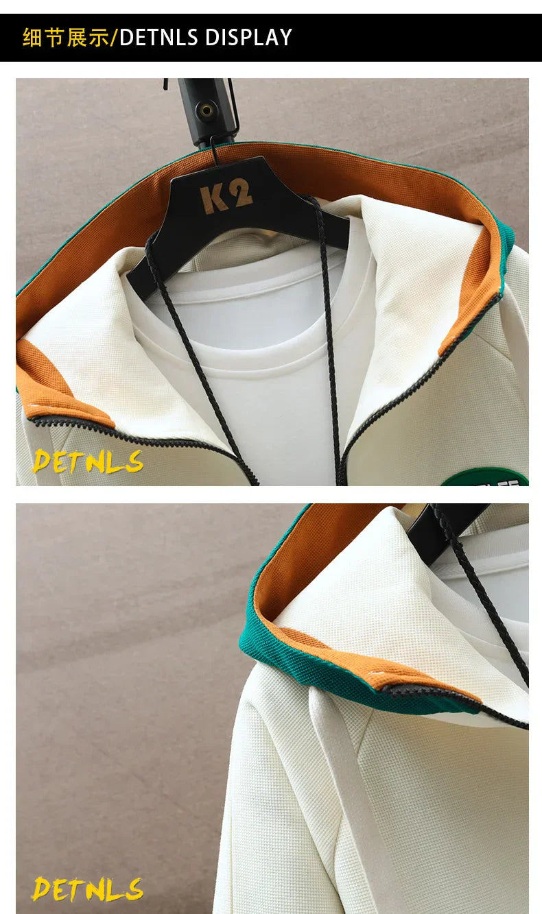 Spring Autumn Men's Sets Korean Fashion Joggers Suit Men Casual Men patchwork Streetwear Hooded Tracksuit Men Two Piece Set
