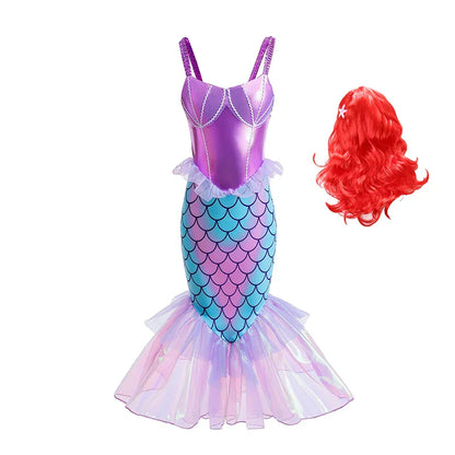 New Ariel Princess Little Mermaid Dress Girl Charm Cosplay Costume Kids Birthday Party Halloween Disguise Clothes