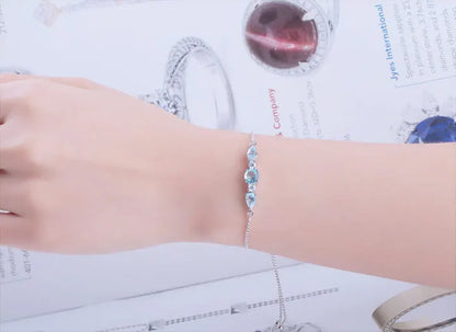 925 Sterling Silver Bracelets Adjustable Bangle Nano Blue Topaz Bracelet Round Pear Bracelets for Woman Wedding