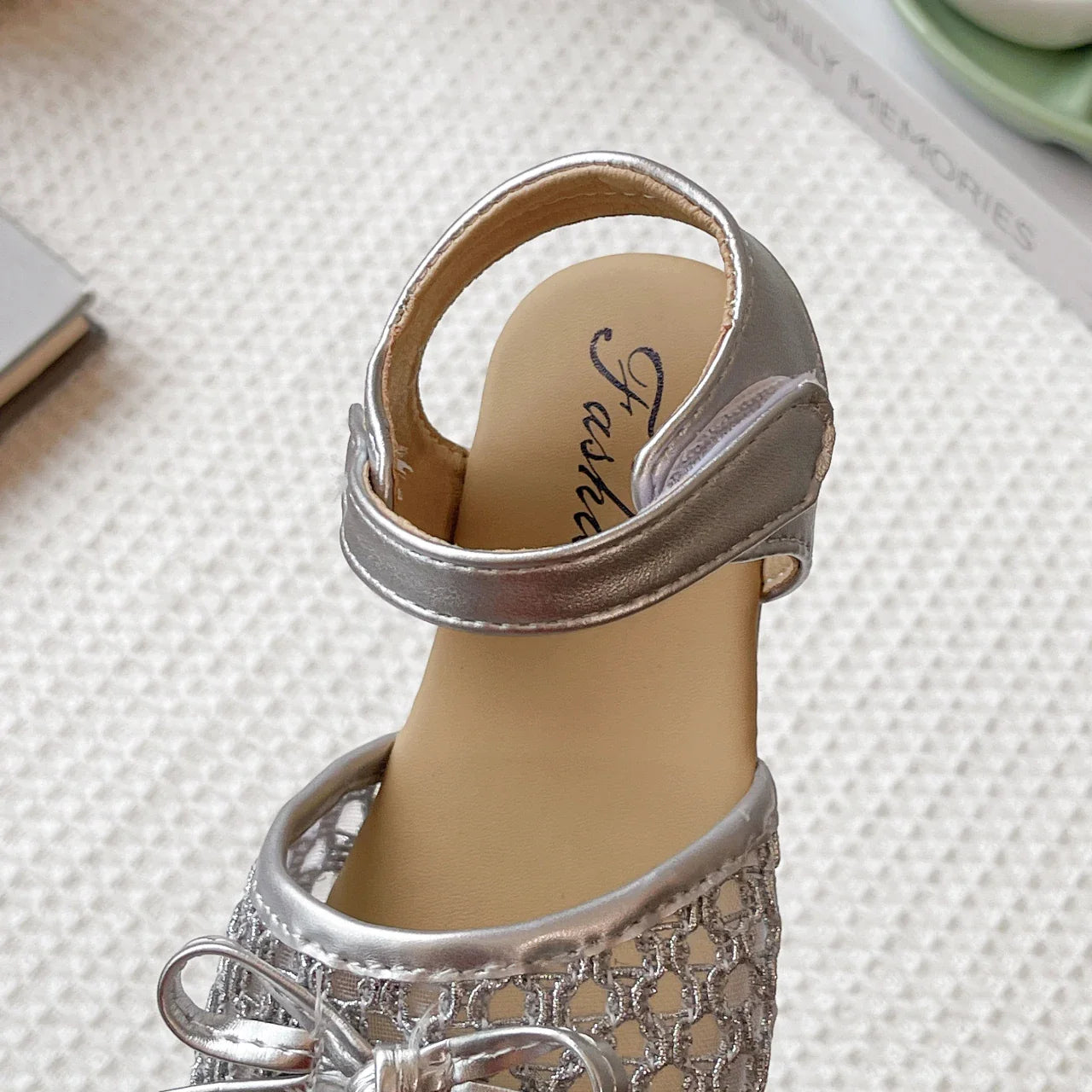 Girl's Sandals Breath-mesh Braided Adorable Summer Kids Sliders Bowtie Beige Sliver Round Toe All-match Childern Shoes 23-33
