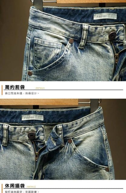 2024 Spring and Autumn New Fashion Trend Solid Color Retro Motorcycle Jeans Men's Casual Loose Comfortable Straight Leg Pants