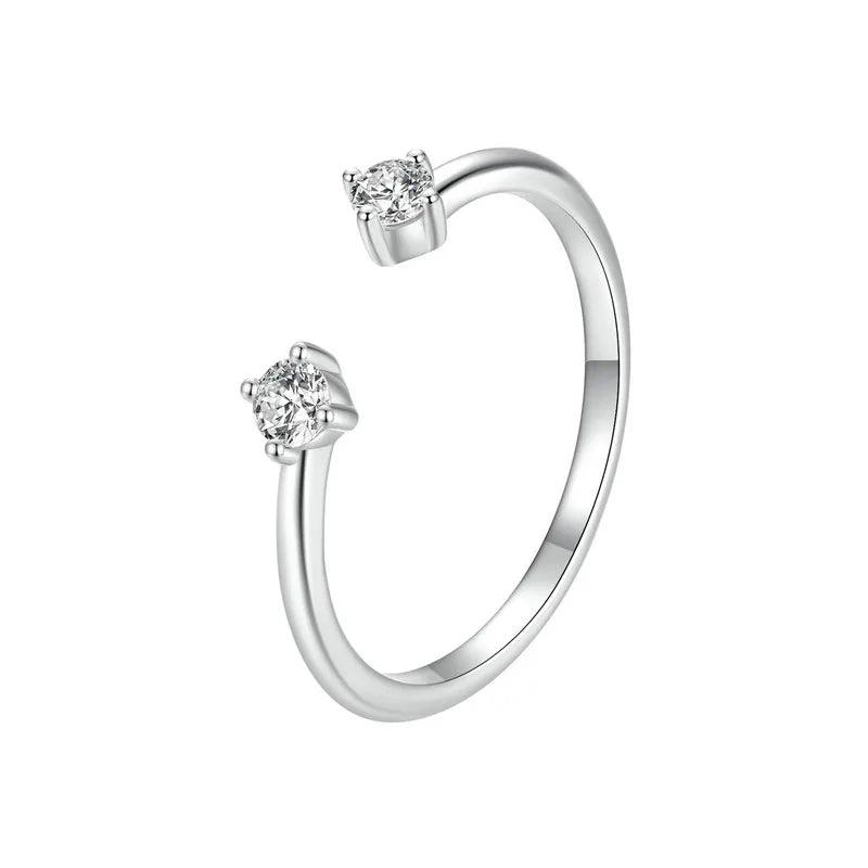 Moissanite White Gold Plated Adjustable Ring 925 Sterling Silver Exquisite Open Ring for Women Fine Jewelry Gift