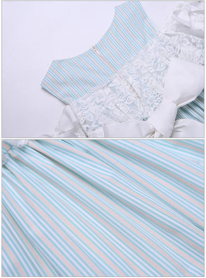 Pettigirl Vestido Casual Infantil Meninas Festa Casamentos Madrinha Princesa Listrado Azul Verão Roupas Infantis 2 a 12 anos