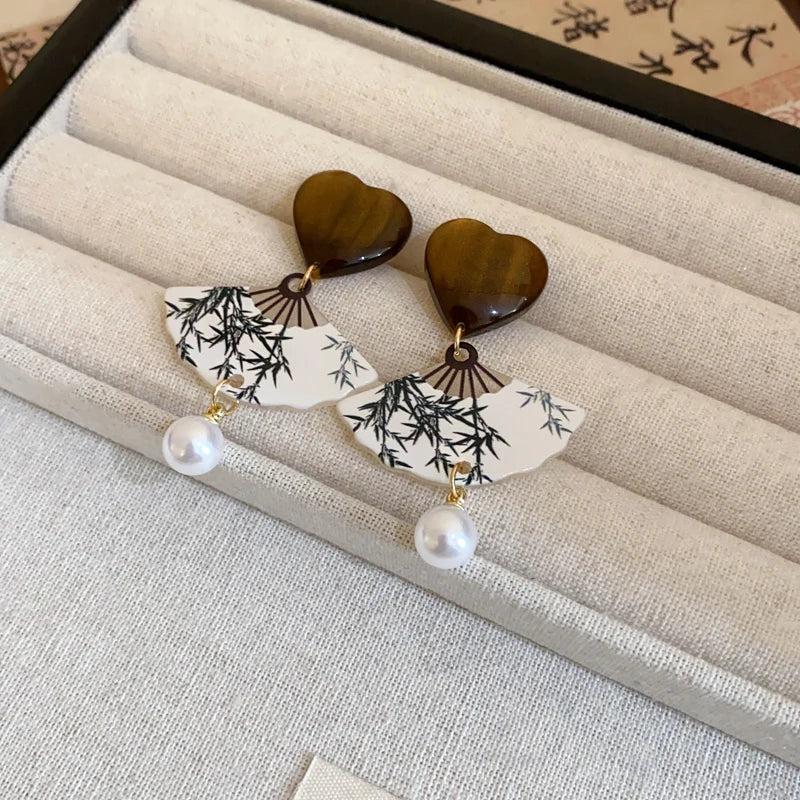 chinese Style Bamboo Joint Flower Earrings Imitation Pearl Fringe Earring New National Tide Personality  Earrings for Women