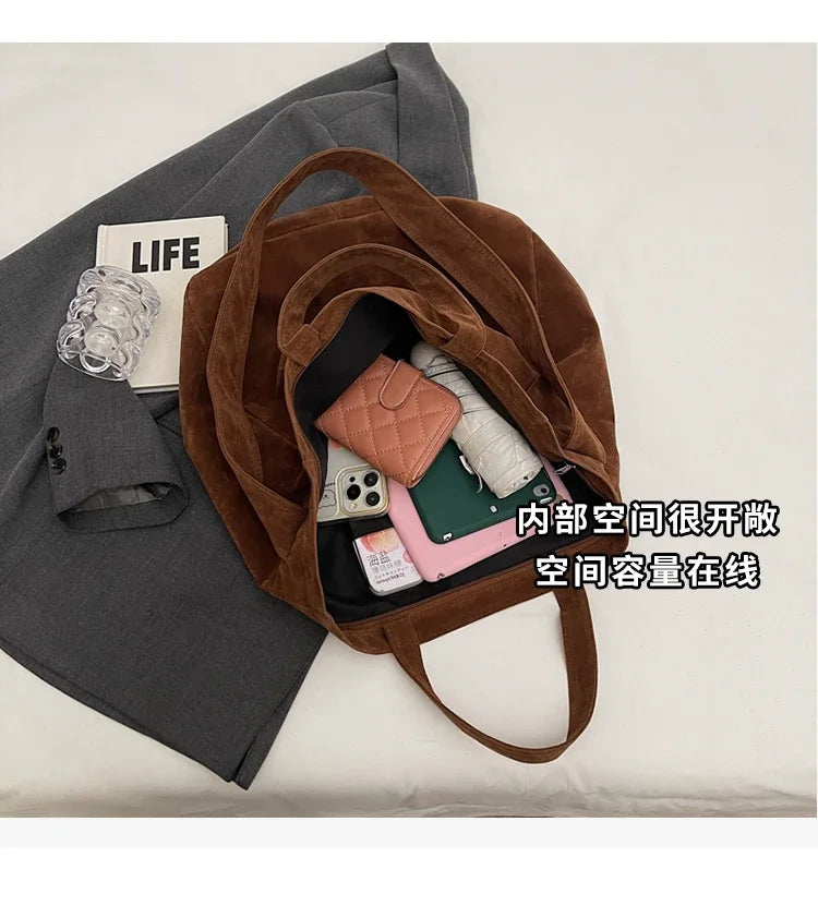 Large Capacity Velvet 2024 Hot Selling Tote Bag Zipper Solid Color Popular Fashion Handbag Soft Simple Commuting Shoulder Bag