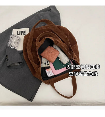 Large Capacity Velvet 2024 Hot Selling Tote Bag Zipper Solid Color Popular Fashion Handbag Soft Simple Commuting Shoulder Bag