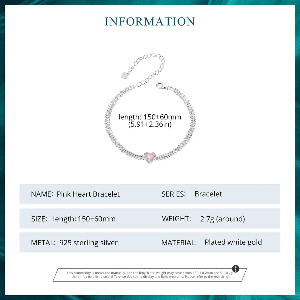 Love Heart Bracelets for Women Girls 925 Sterling Silver with CZ, White Gold Plated Charm Link Chain Bracelet Jewelry