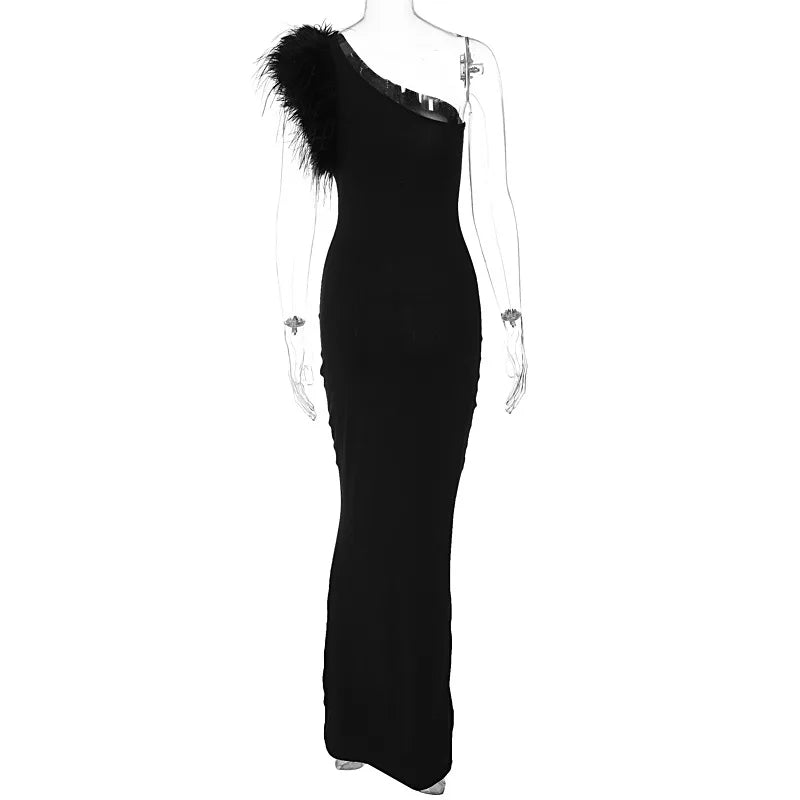 Black Sleeveless One Shoulder Maxi Dress For Women Bodycon Sexy Party Elegant Long Dress Birthday Evening Outfit