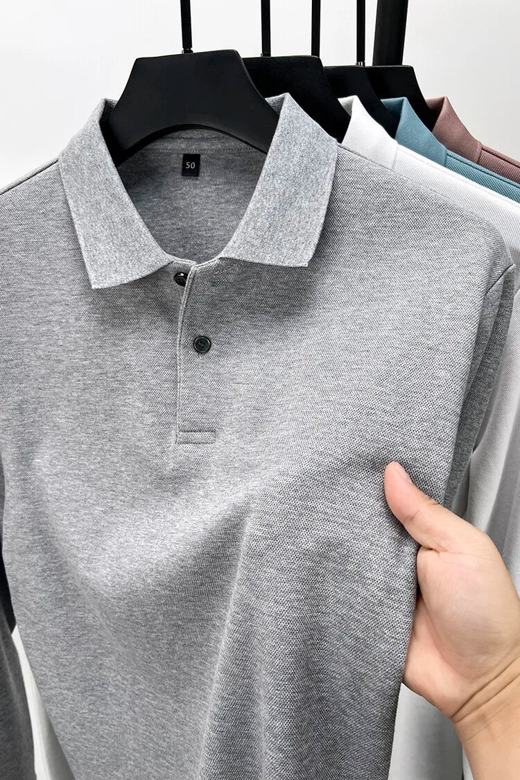 100% Cotton Polo Shirt, Four Seasons Universal  Leisure Long Sleeve, Breathable Lapels T-shirt, Perfect for Golf Sports Durable