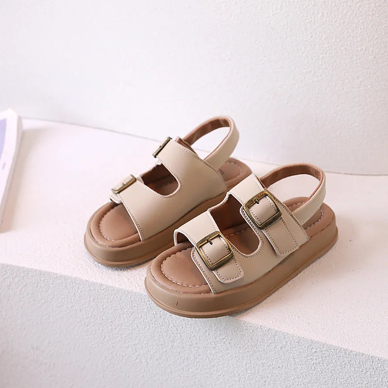 Classic Brown Boys Sandals Summer Sea Holiday Shoes Slides Slingback Soft Bottom Beige Girls Sandal Platform Sandals Kids H03243