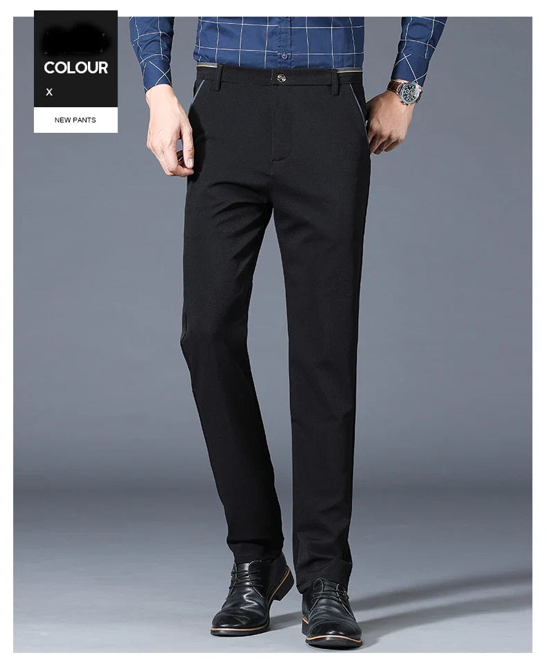 Winter New Classic Men's Fleece Casual Pants Thickened Straight Slim Warm Business Casual Office Male Velvet Trousers