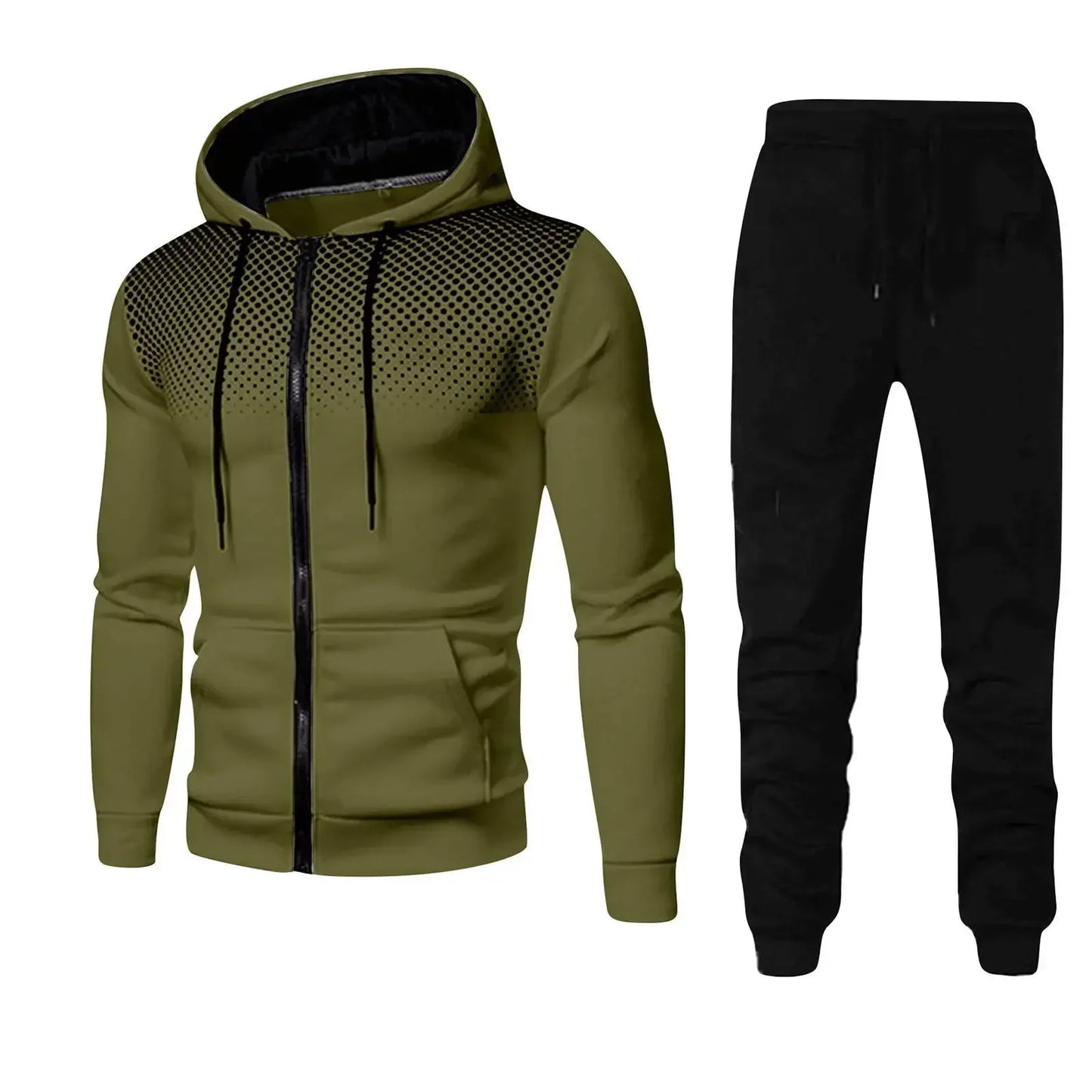 2025 New Men's Sports Set Spring and Autumn Outdoor Running Clothing Dot Print Zipper Hoodie Sports Pants Two Piece Set