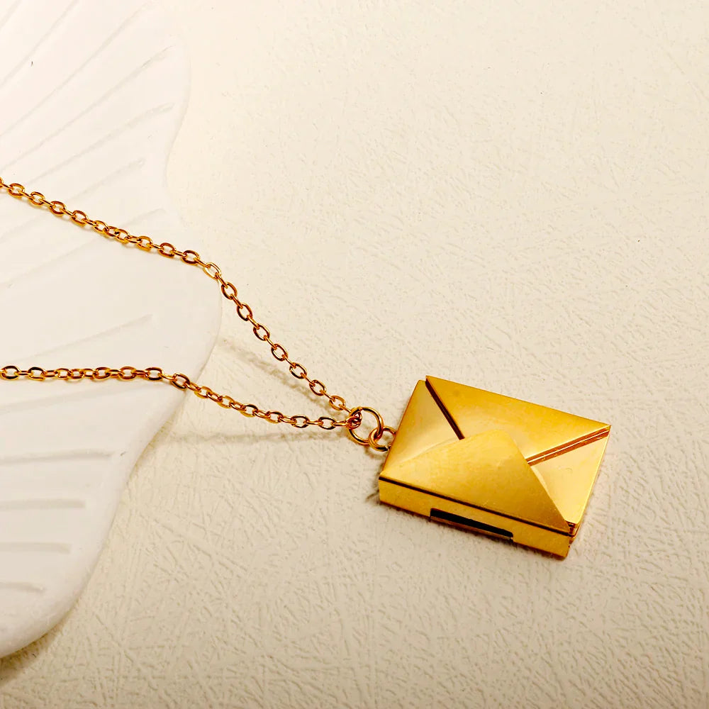 Stainless Steel Envelope Pendant Necklace Metal Waterproof Jewelry For Women