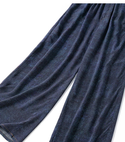 Women Pants 100% Mulberry Silk 16 momme Silk Loose Type Wide Leg Navy Jeans Printed Long Pants Trousers With Pockets L XL M1155