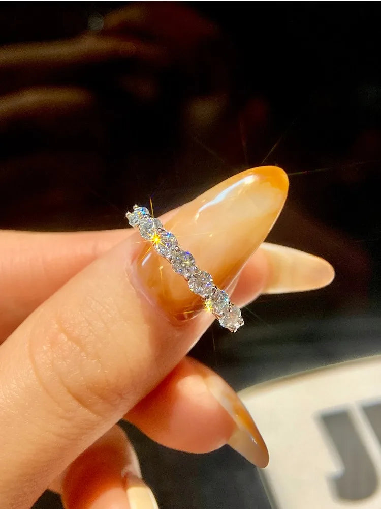 Real Moissanite Ring 925 Sterling Silver Diamond Eternity Band Engagement Wedding Rings for Women Luxury Quality Jewelry