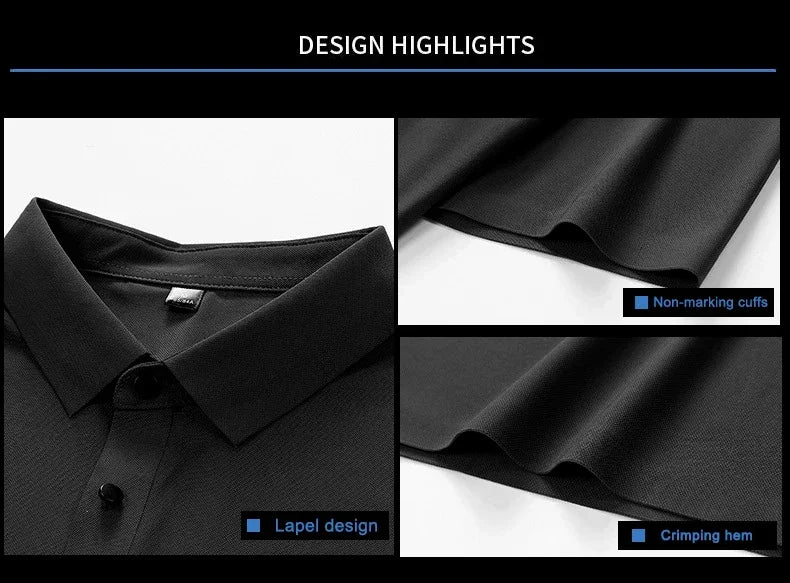 Summer Ice Silk Polo Shirt High-End T-Shirt Solid Color New Half Sleeve Non-Marking Casual Lapels Business Thin Menswear 2025
