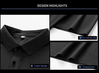Summer Ice Silk Polo Shirt High-End T-Shirt Solid Color New Half Sleeve Non-Marking Casual Lapels Business Thin Menswear 2025