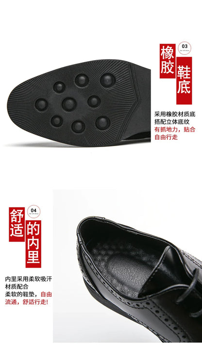 High Quality Height Increase Oxford Dress Shoes Men Genuine Cow Leather Suit Shoes Lift Brogues Wedding Formal Elevator Shoes