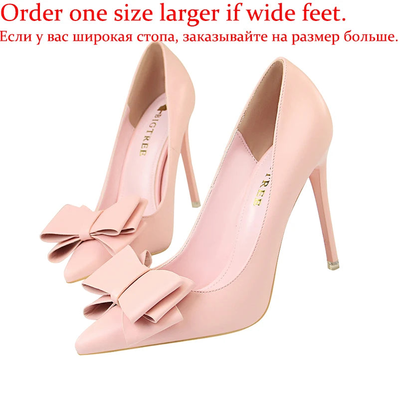 Female New Elegant 10.5cm High Heels Pumps Lady Sky Blue Butterfly Knot Design Princess Shoes Women Glam Pointed Toe Shoes