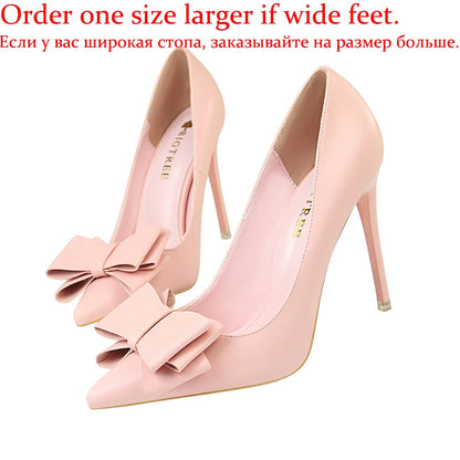 Female New Elegant 10.5cm High Heels Pumps Lady Sky Blue Butterfly Knot Design Princess Shoes Women Glam Pointed Toe Shoes