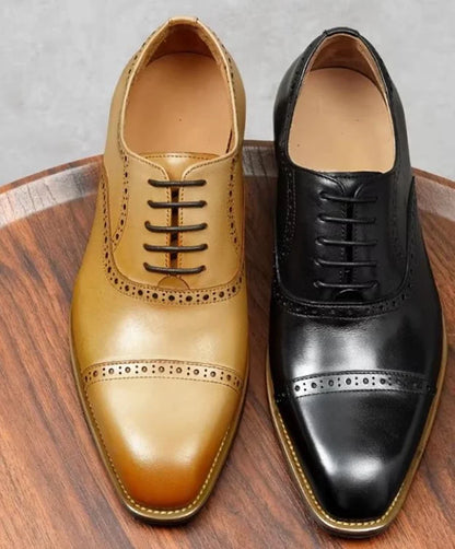 High Quality Genuine Leather Formal Shoes For Men New Style Carved Pattern Lace-up Three-joint Oxford Wedding Dress Shoes