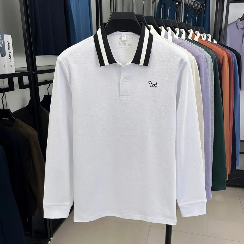 Luxury Brand Men's 100% Cotton Print Long Sleeve Polo Shirt Original Autumn Design Simple Trendy Business Lapel T-shirt Menswear