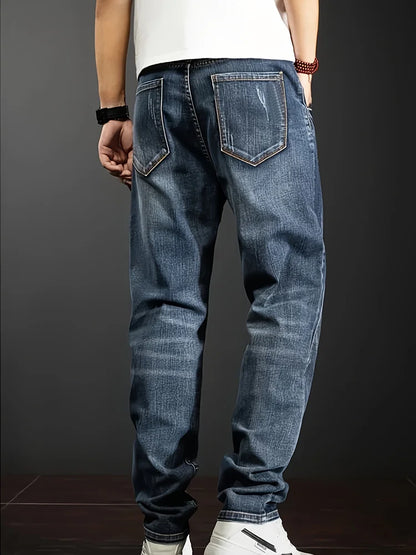 Calça Jeans Masculina Reta com Elastano Casual com Design Personalizado Caimento Confortável Estilo Moderno