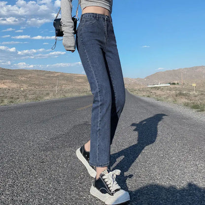 Light-colored High-waist Straight-leg Jeans Women Spring/autumn Slimming Elastic Versatile Tube Pants