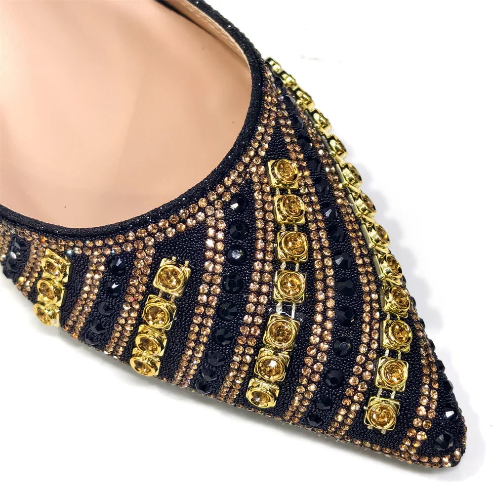 2025 Summer New Design Specials Italian Women Shoes and Bag Set Blue Color Comfortable Low Heels With Rhinestone