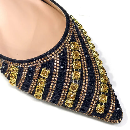2025 Summer New Design Specials Italian Women Shoes and Bag Set Blue Color Comfortable Low Heels With Rhinestone