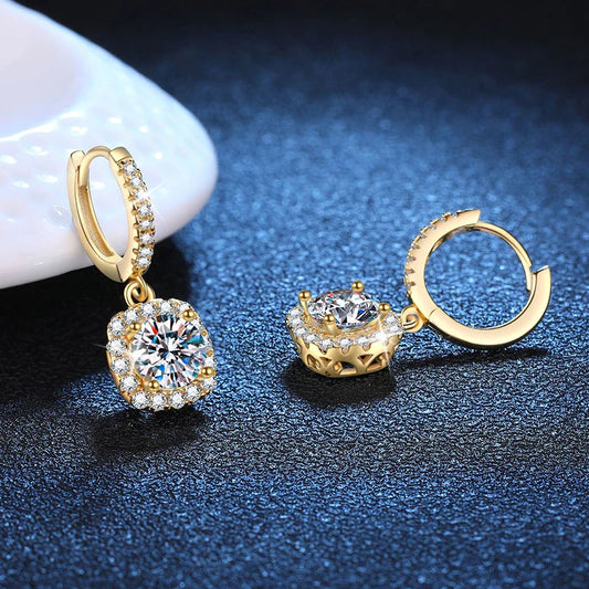 1ct Moissanite Drop Earrings S925 Sterling Silver with Gold Plated Wedding Jewelry With Certificate Hoop Dangle Earrings