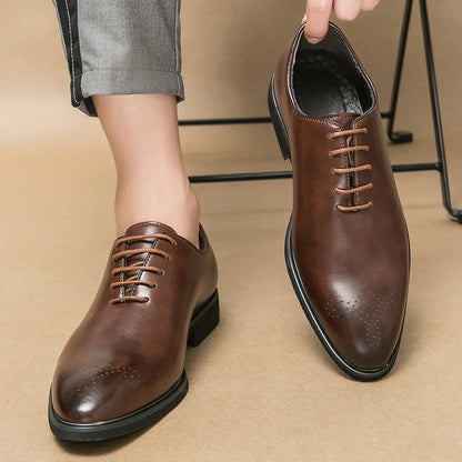 Classic Dress Leather Men Derby Shoes Formal Pointed Toe Business Leather Shoes Oxford Lace Up Anti SlipOffice Daily Shoes