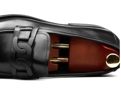 Metal Buckle Leather Shoes For Men Luxury Slip-on Genuine Leather Business Formal Shoes Groom Wedding Shoes