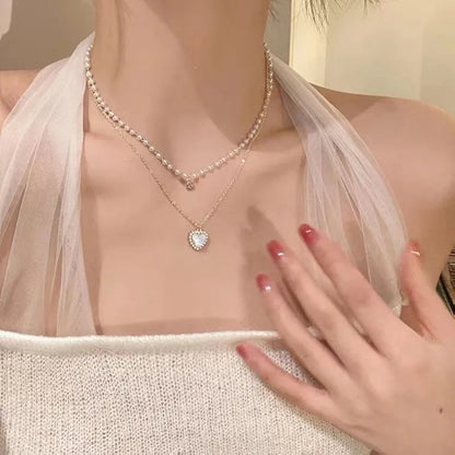 Heart Shape Pendant Necklaces Silver Color 5A Cubic Zirconia Minimalist Style Clavicle Chain Women And Girl Jewelry