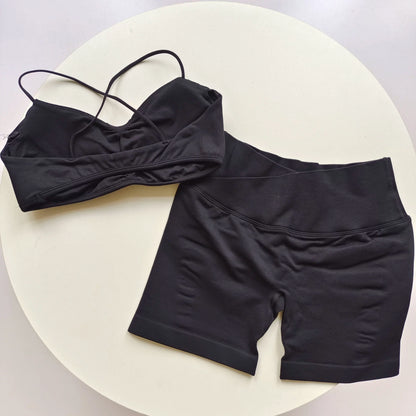 2 Piece Gym Set Women Yoga Crop Top High Waist Scrunch Seamless Shorts Fitness Bra Sport Suit Sportswear Workout Set