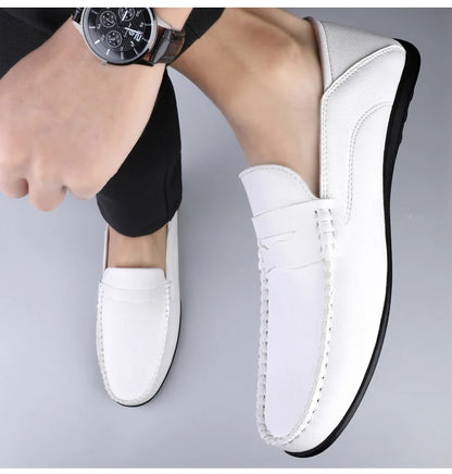 Men's fashion leather shoes Four Season new plus size casual soft sole white shoes anti slip outdoor business dress leather shoe