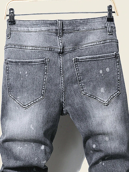 Men's Slim Stretchy Denim Jeans for Men Pants Tearing Patchwork Soft Cotton High Elastic Ripped Hole Casual Male Pants
