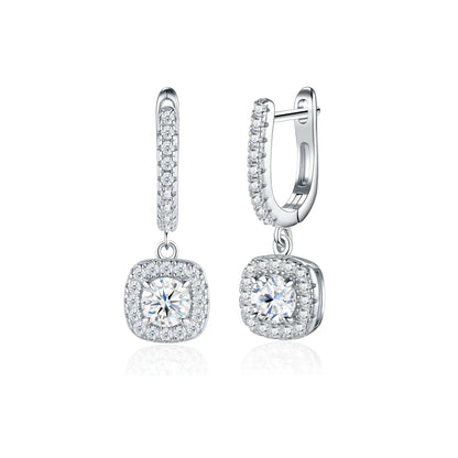 925 sterling silver inlaid moissanite pendant earrings, simple square ear buckle jewelry, men's and women's Valentine's Day gifts, birthday gifts, holiday party gifts