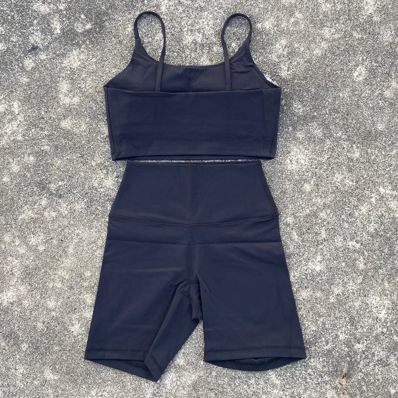2 Piece Yoga Shorts Set Gym Sports Set Women Workout Clothes Fitness Suit Thin Strap Bra Top High Waist Shorts Running Tracksuit