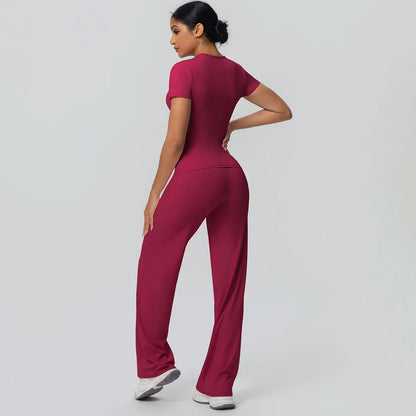 Fitness Sports Workout Yoga Set for Women Naked Feel Slim Casual Workout Top T-Shirt Quick Drying Push Up Running Pants Yoga Set