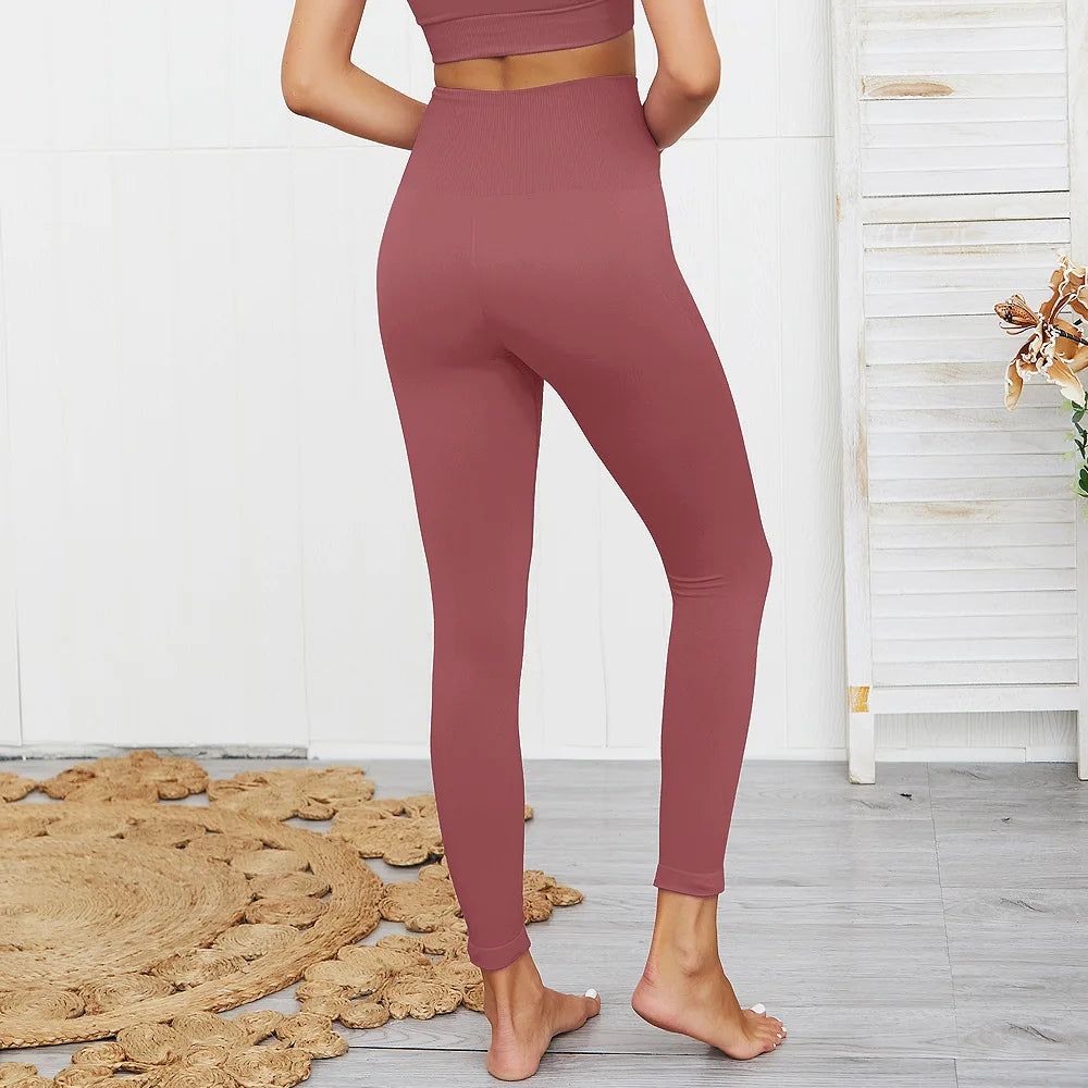 2/3Pcs Women Seamless Fitness Yoga Suit Workout Long Sleeve Crop Top Shirt Sports Bra High Waist Running Leggings Gym Clothing