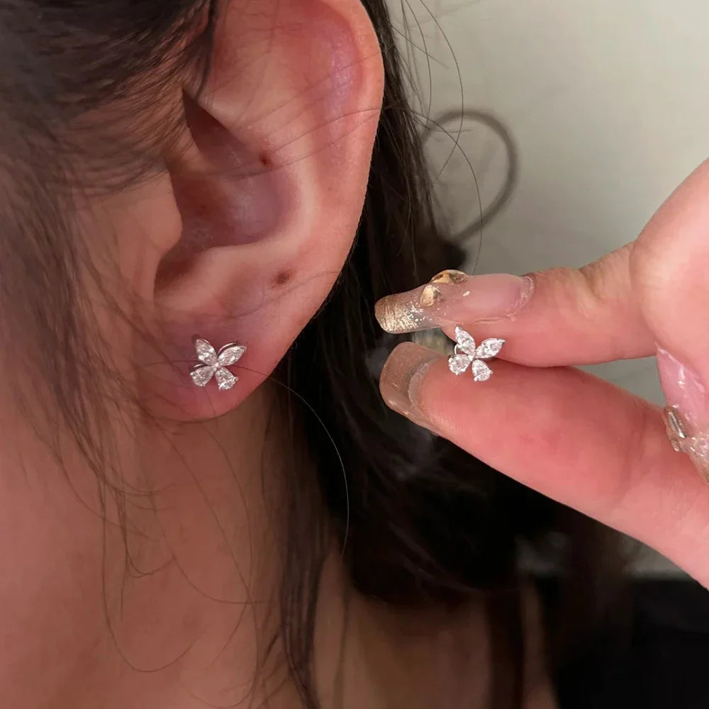 Butterfly Moissanite Stud Earrings for Women  925 Sterling Silver 0.3CT Pear/Marquise Cut Diamond Ear StudsCertified Certificate