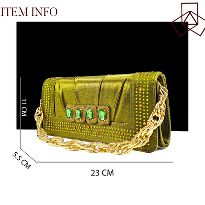 Italian Olive Pumps and Bag for Party 2024 INS Style Pointed-Toe Rhinestone Elegant Low Heels Wedge for Wome