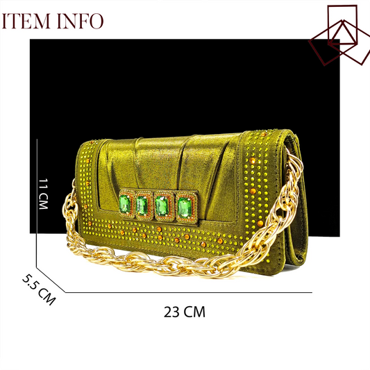 Italian Olive Pumps and Bag for Party 2024 INS Style Pointed-Toe Rhinestone Elegant Low Heels Wedge for Wome