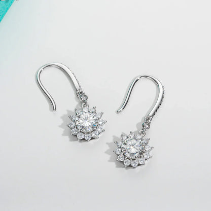 1 Carat Sunflower D Color Moissanite Drop Earrings 925 Sterling Silve Flower Hook Earrings for Woman Gifts Wholesale