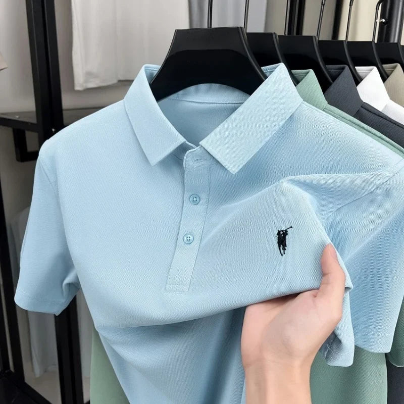 Luxury brand pony embroidery short sleeve polo shirt summer breathable solid color casual men T-shirt fashion high-end Paul top