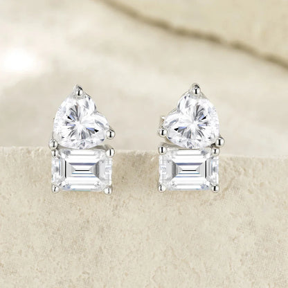 4cttw Heart & Emerald Moissanite Diamond Stud Earrings with Certificates 925 Sterling Silver Ear Studs Fine Jewelry for Women