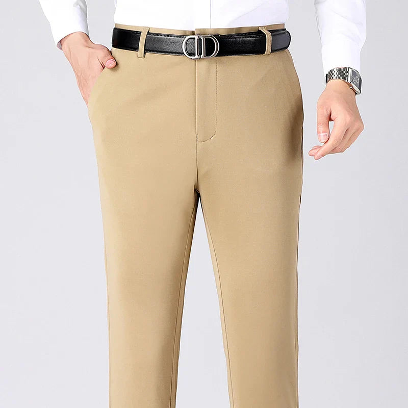 Men's Business Casual Straight Pants - Stretch Non-Iron Formal Trousers for Office Work & Daily Commute