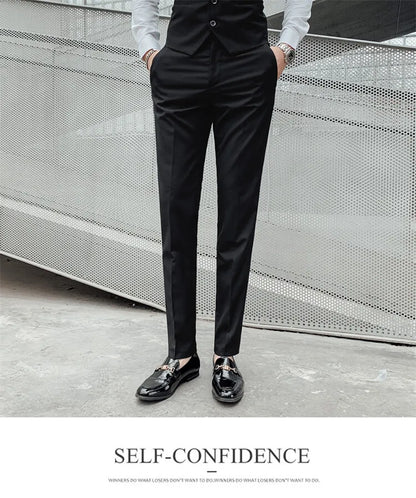Solid Color Suit Men's Fashionable Gentleman Business Banquet Korean-style Formal Dress Casual Wedding (Blazer+Vest+Trousers)