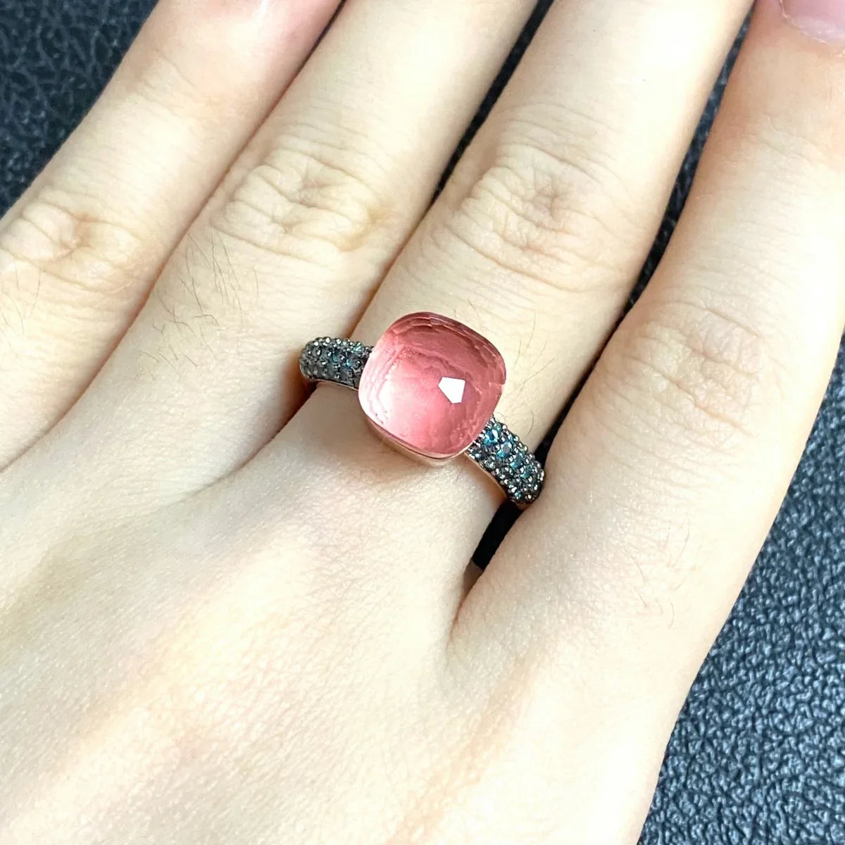 10.6mm Elegant Blue Topaz Zircon Ring Dual Tone Black Gun & Rose Gold 30 Colors Candy Crystal Jewelry Gift for Women
